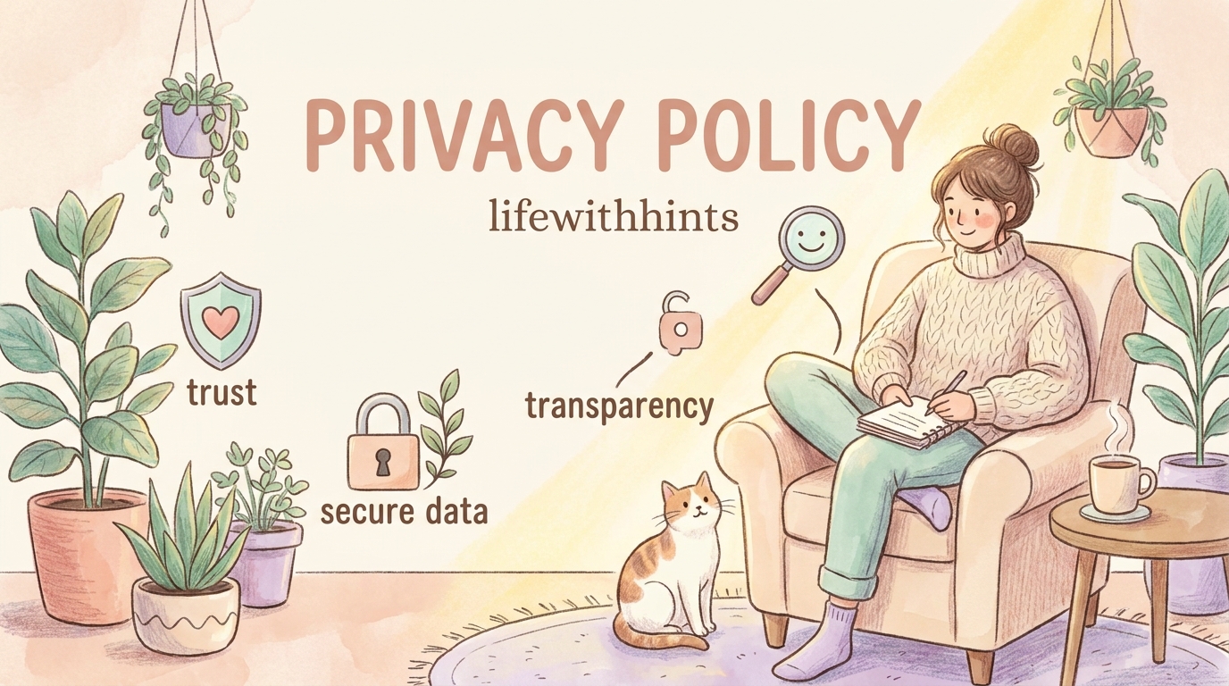 Privacy Policy hero banner for lifewithhints everyday life tips blog